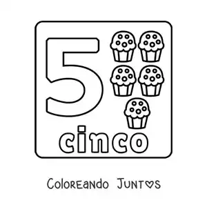 Imagen para colorear del número 5 con objetos para aprender a contar y trazar