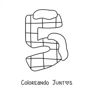 Imagen para colorear del número 5 decorado para niños