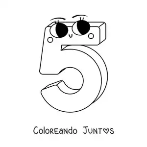 Imagen para colorear del número 5 animado infantil