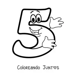 Imagen para colorear del número 5 animado bailando para niños
