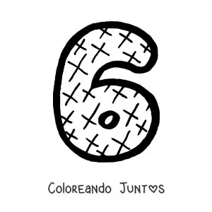 Imagen para colorear del número 6 grande para niños de preescolar