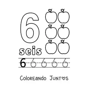 Imagen para colorear del número 6 con objetos para aprender a contar y trazar