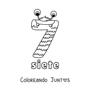 Imagen para colorear del número 7 con forma de monstruo animado de halloween