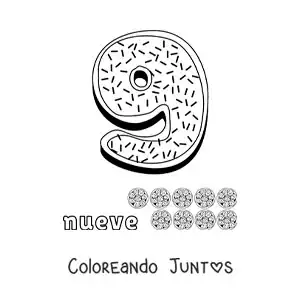 Imagen para colorear del número 9 grande para niños de preescolar