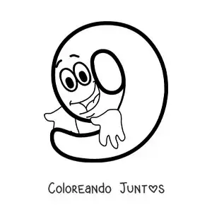 Imagen para colorear del número 9 animado bailando para niños
