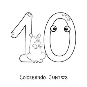 Imagen para colorear del número 10 animado divertido