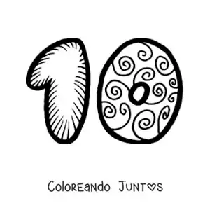 Imagen para colorear del número 10 grande para niños de preescolar