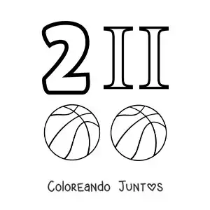Imagen para colorear de ficha del 2 en números romanos con dibujos animados