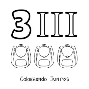 Imagen para colorear de ficha del 3 en números romanos con dibujos animados
