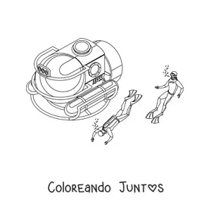 Imagen para colorear de dos buzos junto a un submarino