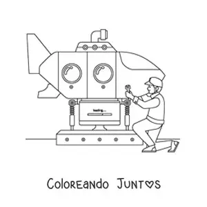 Imagen para colorear de un ingeniero naval reparando un submarino
