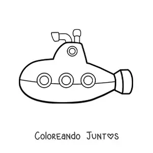 Imagen para colorear de una caricatura de un submarino con periscopio y tres ventanas