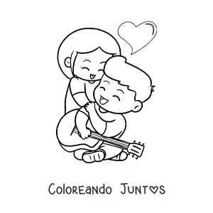 Imagen para colorear de chico dedicándole una canción a su novia