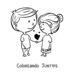 Imagen para colorear de pareja de novios enamorados kawaii