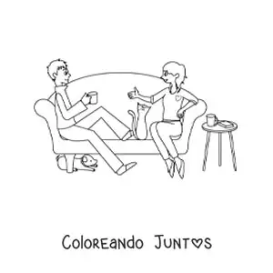 Imagen para colorear de pareja de novios en casa con mascotas