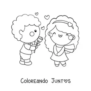 Imagen para colorear de chico regalándole una rosa a su enamorada
