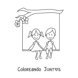 Imagen para colorear de pareja de enamorados sentados debajo de un árbol con corazones