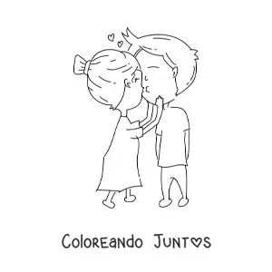 Imagen para colorear de beso de pareja con corazones
