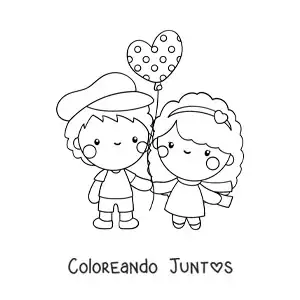 Imagen para colorear de pareja de enamorados con globo de corazón