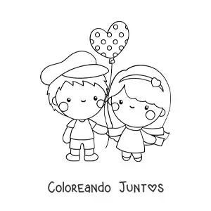 Imagen para colorear de pareja de enamorados con globo de san valentín