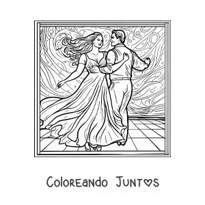 Imagen para colorear de pareja feliz bailando juntos