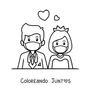Imagen para colorear de boda en cuarentena animada