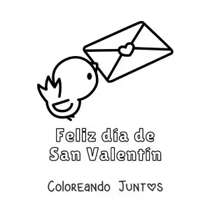 Imagen para colorear de ave con una carta de amor y la frase feliz día de san valentín