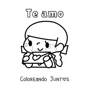 Imagen para colorear de chica con carta de amor y la frase te amo