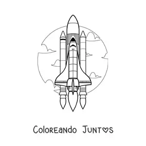 Imagen para colorear de un cohete espacial realista despegando hacia el cielo