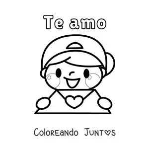 Imagen para colorear de chico con carta de amor y la frase te amo