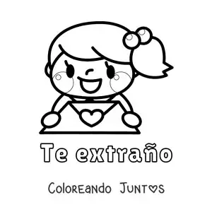 Imagen para colorear de chica con carta de amor y la frase te extraño