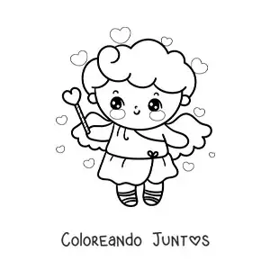Imagen para colorear de ángel cupido animado con un corazón