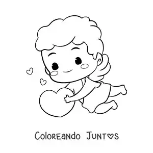 Imagen para colorear de lindo cupido bebé animado con corazones