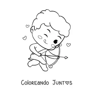 Imagen para colorear de lindo cupido bebé gracioso disparando una flecha