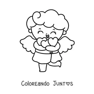 Imagen para colorear de lindo cupido bebé con corazones