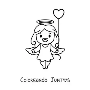 Imagen para colorear de caricatura de cupido con un globo de corazón