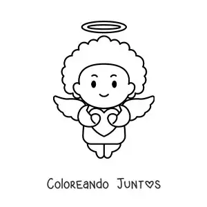 Imagen para colorear de caricatura de cupido con un corazón