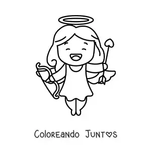 Imagen para colorear de caricatura de cupido sonriendo con arco y flecha