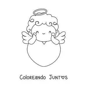 Imagen para colorear de cupido apoyado en un corazón gigante