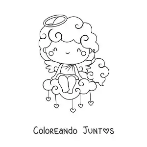 Imagen para colorear de ángel cupido en una nube con corazones