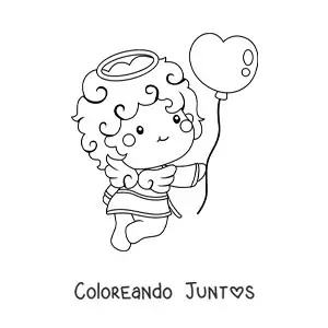 Imagen para colorear de hermoso ángel cupido animado con un globo de san valentín