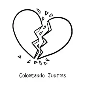 Imagen para colorear de corazón roto destrozado