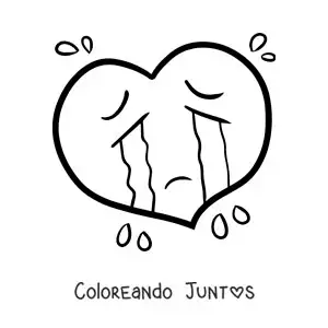Imagen para colorear de corazón animado llorando