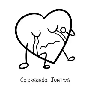 Imagen para colorear de corazón triste llorando
