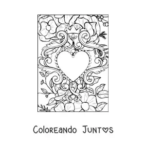 Imagen para colorear de corazón con flores