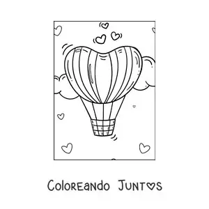 Imagen para colorear de globo aerostático con forma de corazón