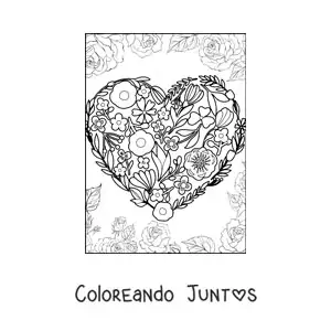 Imagen para colorear de corazón hecho de flores