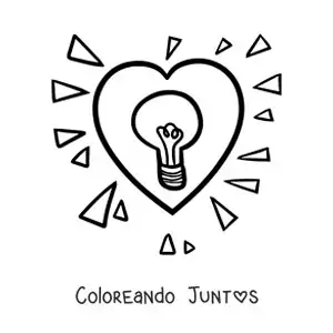 Imagen para colorear de corazón grande iluminado con un bombillo