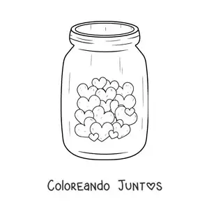 Imagen para colorear de frasco de vidrio lleno de corazones pequeños