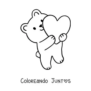 Imagen para colorear de oso animado con un corazón grande